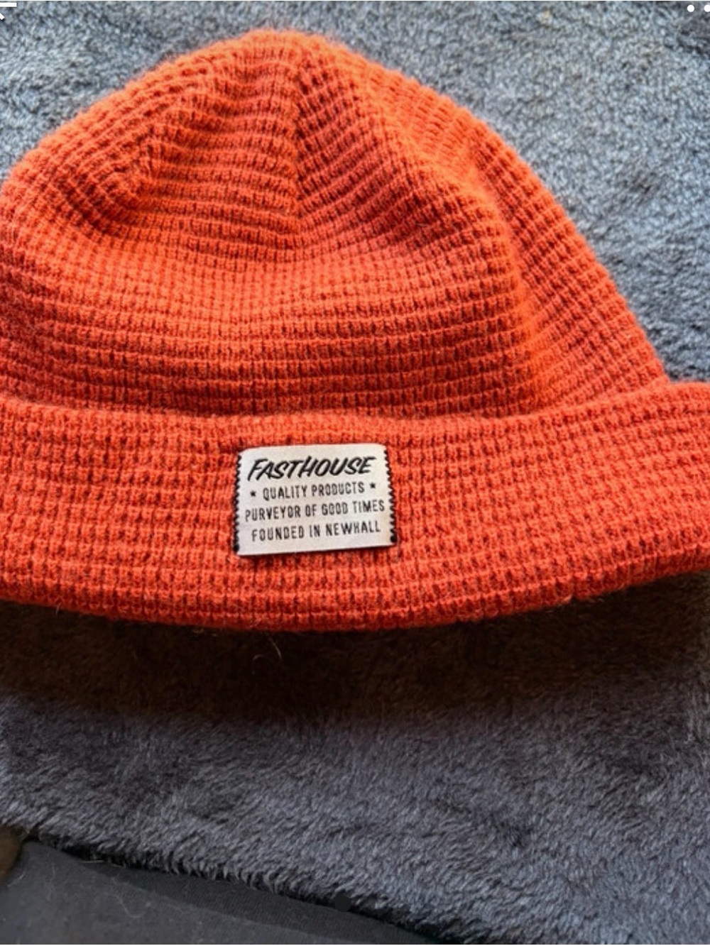 Orange Knit Beanie - Men's Cuffed Waffle Beanie